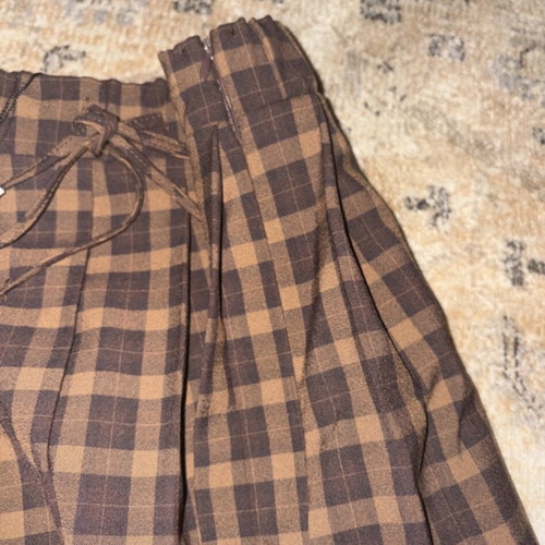 Zara brown plaid pleated mini skirt with elastic tie front waist new