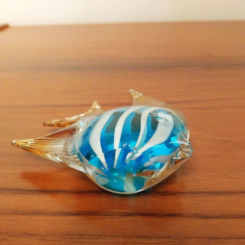 Murano Style Art Glass Fish decoration like new, blue and gold