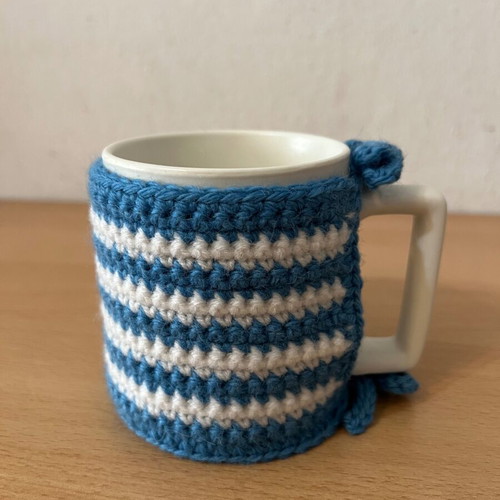 Handmade crochet mug cozy with Greek flag new