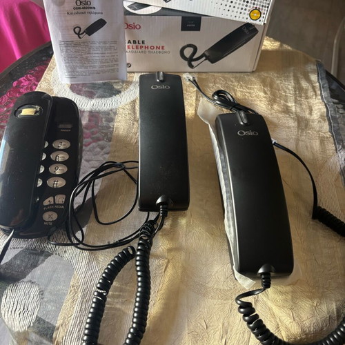 Osio cable telephones new, pack of 3, black wired