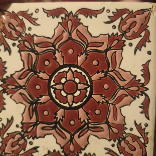 Ceramic handmade Paradissi tile with mandala design like new