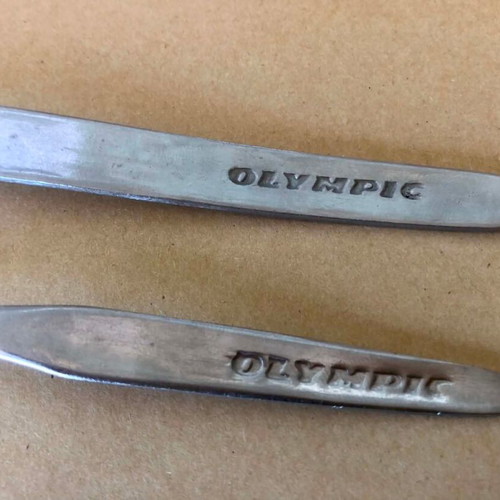 Vintage Olympic Airways cutlery set used, stainless steel, 4 spoons 1 fork