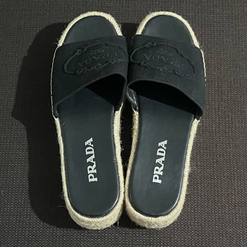Prada Sandals Women’s Size 39 New Black Canvas Espadrille Platforms