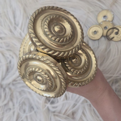 Vintage Brass Curtain Tiebacks Set of 4 Used Medallion Wall Hooks
