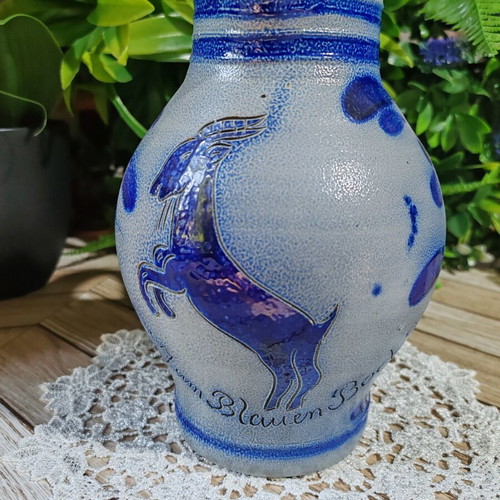 Retro German Bembel ceramic wine jug Zum Blauen Bock