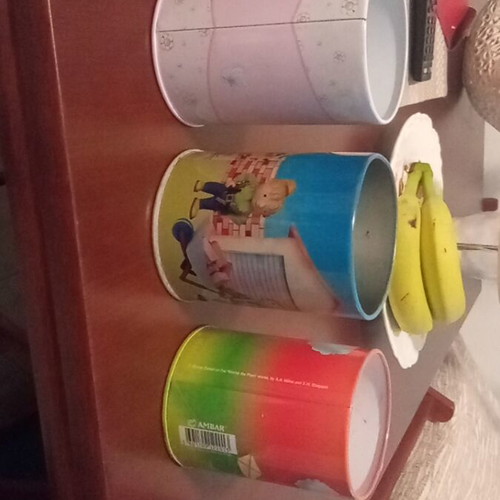 Metal pencil holders for children, set of five used