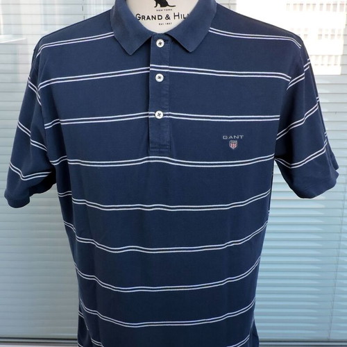 Gant men's blue and white striped short sleeve polo t-shirt size L like new