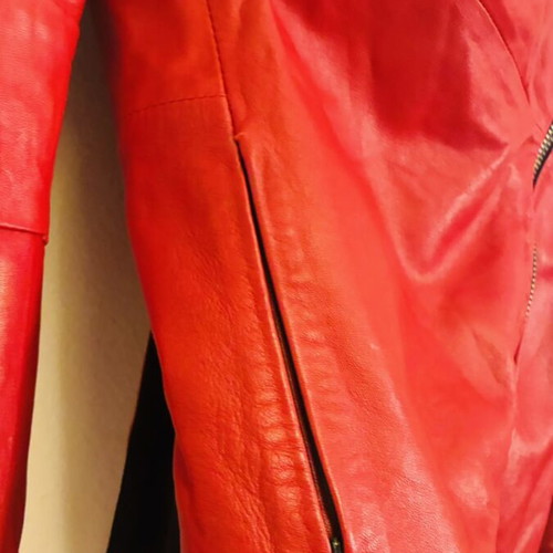 Leather asymmetric women's jacket like new, red and black, size L