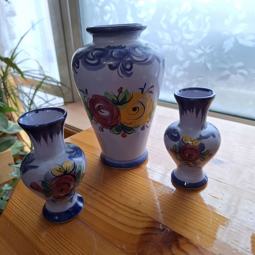 Set of 3 Portuguese decorative ceramic vases, handmade