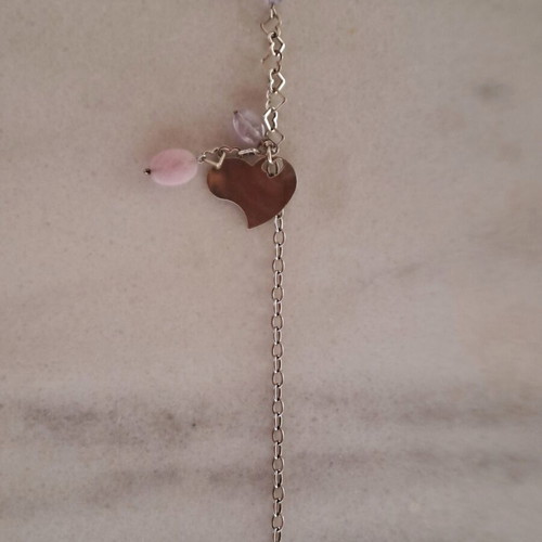 Silver bracelet 925 with amethyst and rose quartz stones, like new