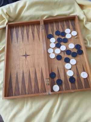 Backgammon board used, chess box