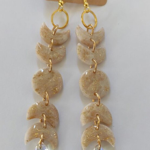 Handmade earrings with polymer clay, steel elements and glass beads