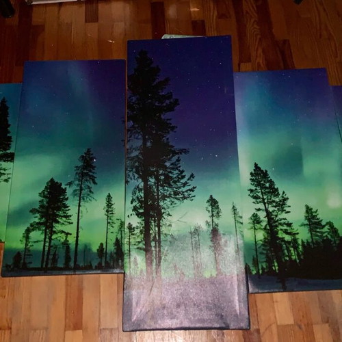 Set of 5 Aurora Boreals paintings like new with handmade frame