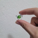 Wire ring with green glass bead handmade, like new