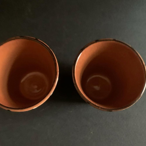 Set of 2 vintage handmade clay cups used