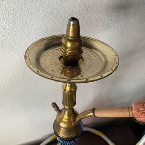 Hookah used with blue glass and brass coating
