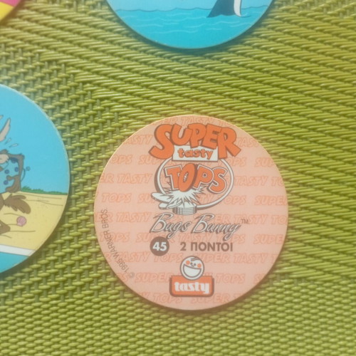 Tasty Super Tasty Top collectible caps from 1990s Greek snacks