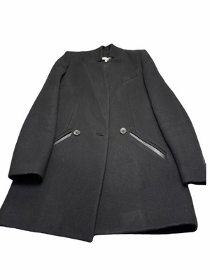 Iro Carey Black Wool Coat Size FR 34 Like New With Leather Details