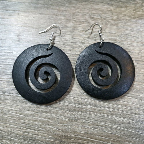Wooden spiral earrings new, black and light brown, 2 pairs