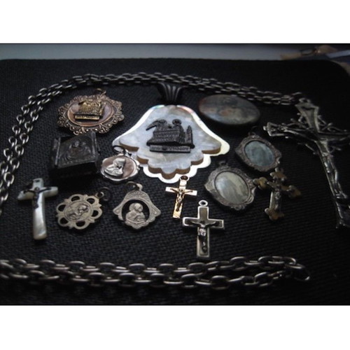 Crosses used, 5 amulets, 1 pendant, 8 from Tinos and Jerusalem