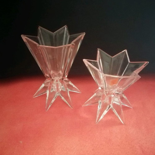 Crystal star-shaped candlesticks new, German origin, set of 2