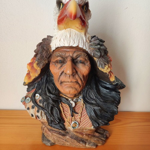 Vintage Native American Chief Bust Statue used, bald eagle head