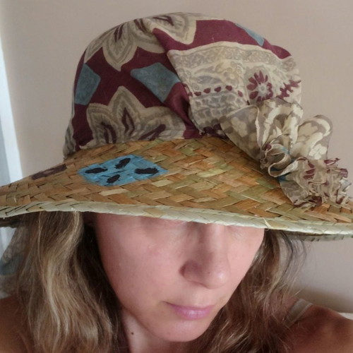 Straw women's hat new handmade with ribbon and painted