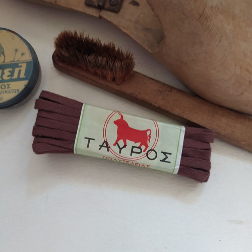 Vintage Shoe Care Set with Wooden Shoe Last, Brush, Camel Polish, Kazazis Laces