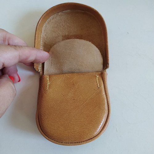 Vintage leather Greek coin purse with Parthenon pyrography, like new