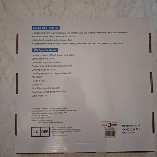 Puluz 30cm Foldable LED Ring Light Studio Box like new