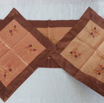 Set of 3 silk Santouk table linens from India brown/salmon