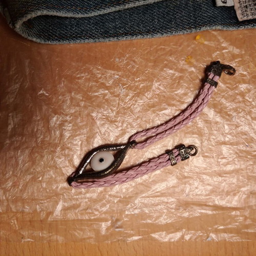 Silver bracelet mataki with leather strap like new
