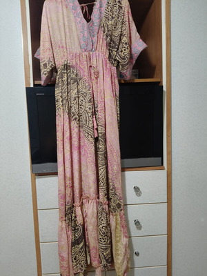 Silk long dress pink multicolor size L new