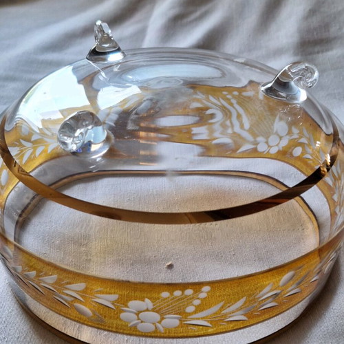 Crystal bowl with amber taillé border like new