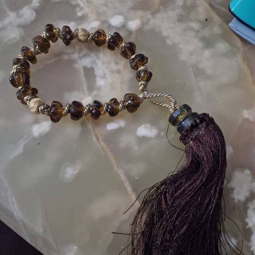 Decorative Komboloi Curtain Tieback with Amber Beads and Tassel