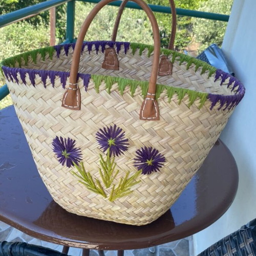 Handmade beach bag large, beige straw