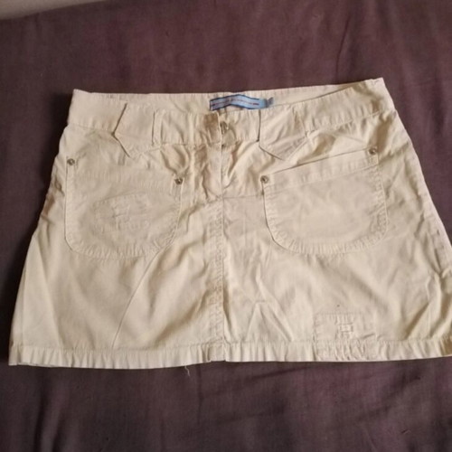 Women's mini skirt used, beige-yellow denim fabric, size L