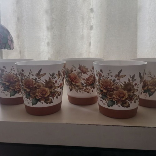 Set of 5 new hand-decorated flower pots for indoor plants