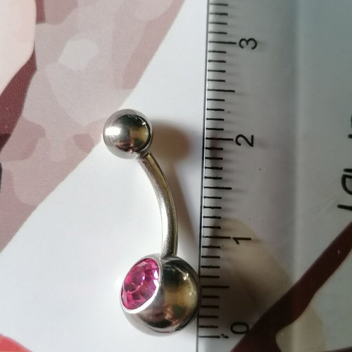 Navel piercing new surgical steel with pink zircon