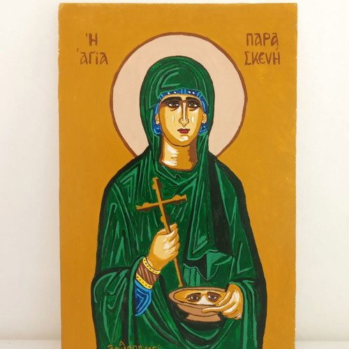 Agia Paraskevi oil painting, new Byzantine style artwork