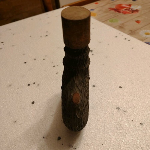 Antique wooden and glass flask restored