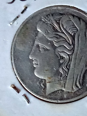Silver coin Demeter 10 drachma Greek Republic 1930