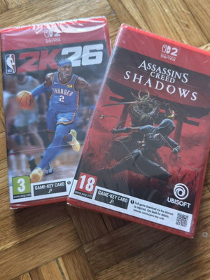 Nintendo Switch 2 games package NBA 2K26 and Assassin's Creed Shadows, sealed