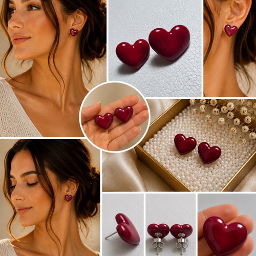 Ruby Red Earrings handmade from polymer clay with steel fasteners new