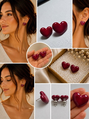 Ruby Red Earrings handmade from polymer clay with steel fasteners new