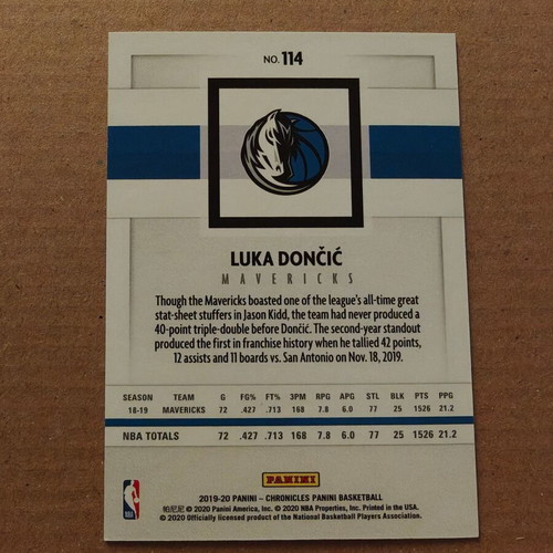 Luka Doncic Dallas Mavericks 2019-20 Panini Chronicles card like new No. 114