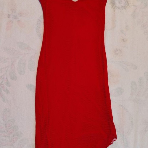 Red mesh mini dress asymmetrical hem size S like new