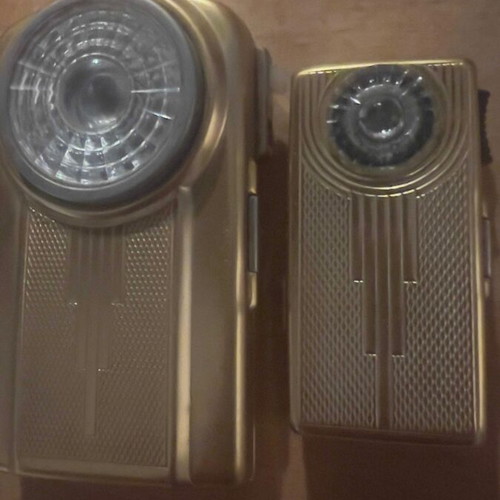 French Art Deco flashlight used, rare pack of two, gold color