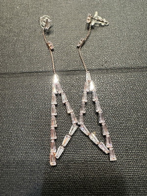 Long geometric V earrings with baguette stones and silicone clasp