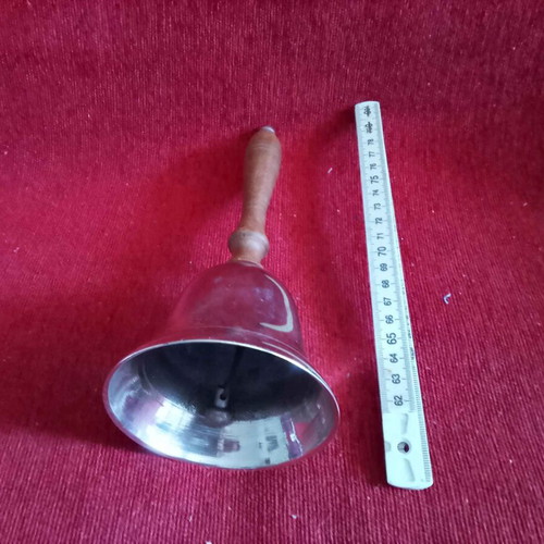 School bell 1970-80 with wooden handle and bronze plating